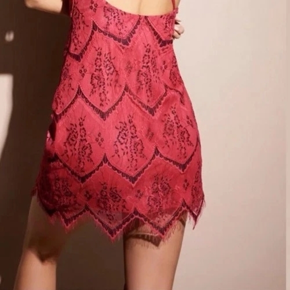 Free People Nothing Like This Hot Pink Lace Overlay Mini Dress Size 10 - Picture 9 of 14